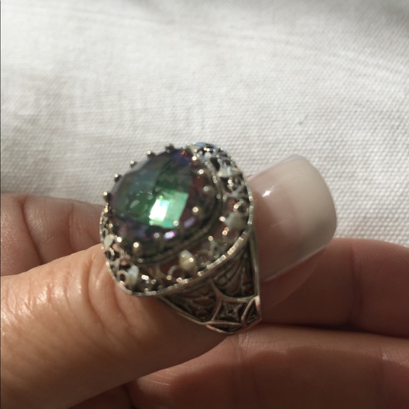 Genuine Mystic Topaz sterling silver ring - Picture 6 of 7